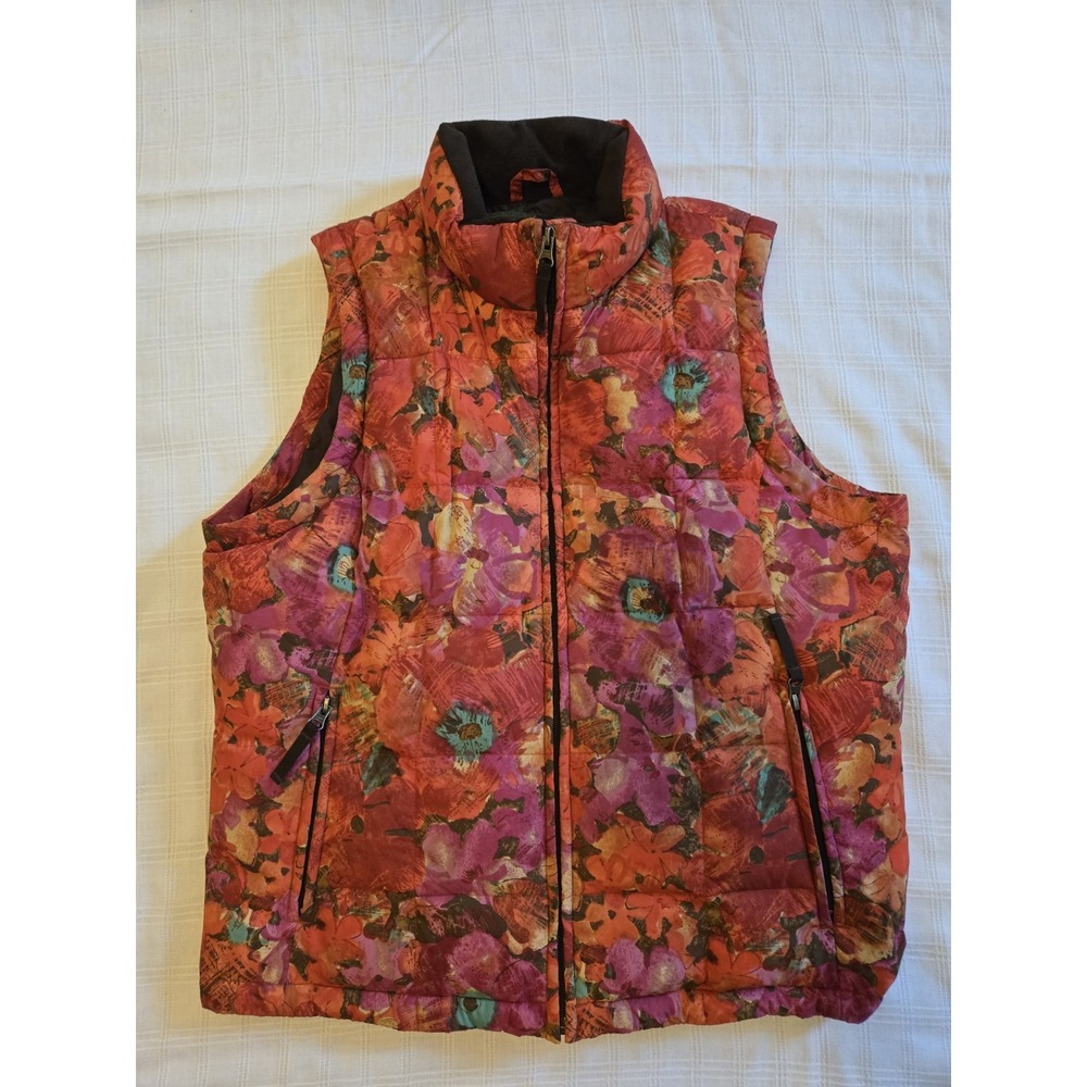 Eddie Bauer Womens Floral Puffer Vest Size Large Goose Down Winter Layers Warm